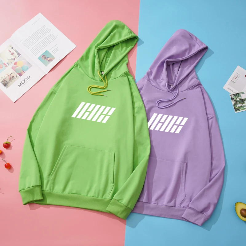 Новинка Женская толстовка с капюшоном Ikon Kpop повседневный свободный белый