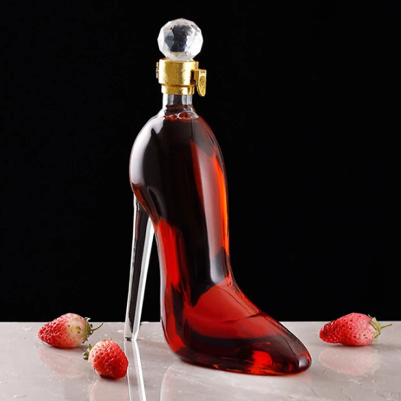 

750ml High Heels Glass Wine Bottle Decanter Handmade Crystal Red Wine Bottle Decanter For Family Bar