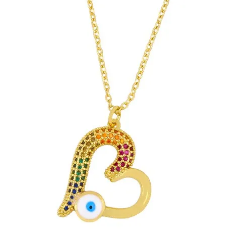 heart eye multicolor micro pave cz zircon cubic zirconia necklace copper Clavicle gold plated Snake Chain Choker Pendant erf23 | Украшения