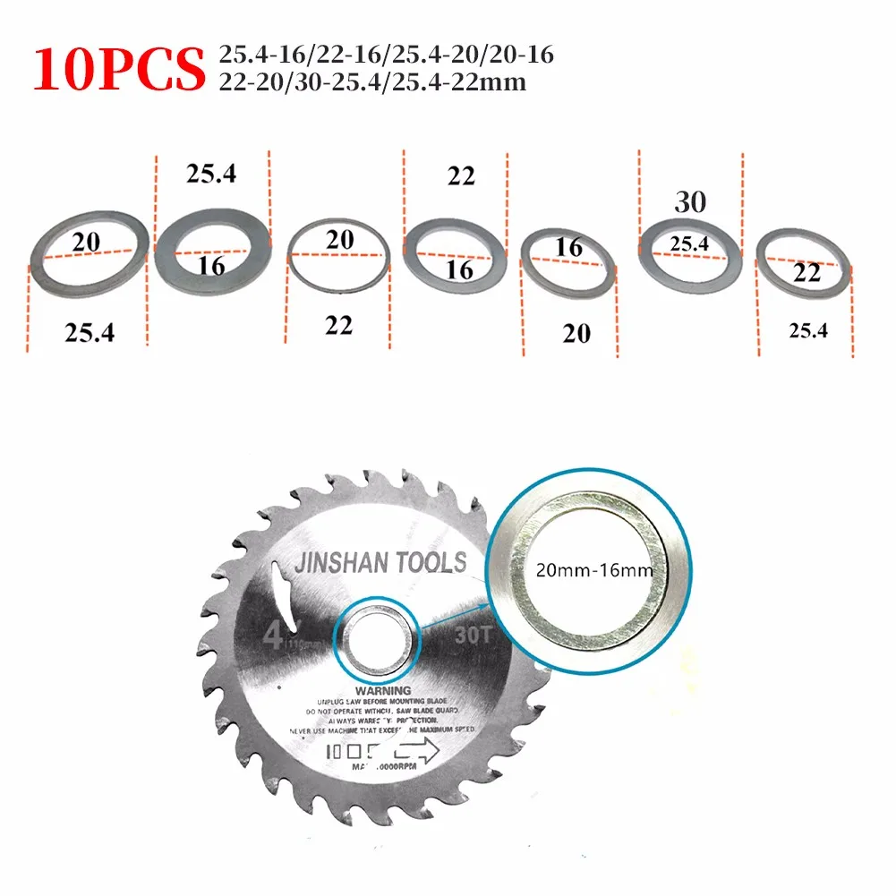 

10pcs Saw Cutting Washer Inner Hole Adapter Ring Blade Aperture Change Washer 25.4-16/22-16/25.4-20/20-16/22-20/30-25.4/25.4-22