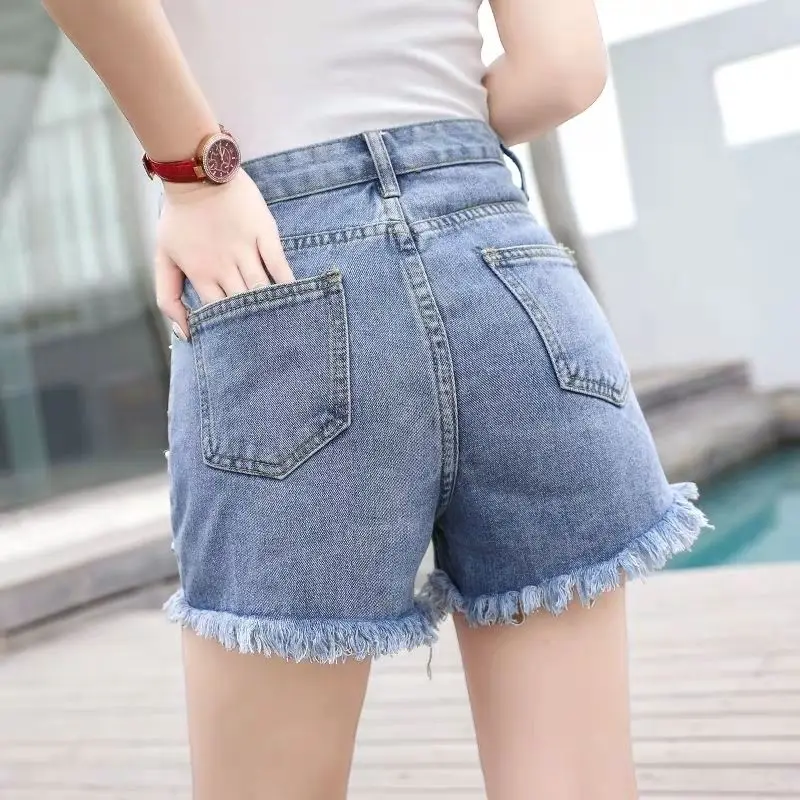 Женские джинсовые шорты с высокой талией повседневные свободные из денима