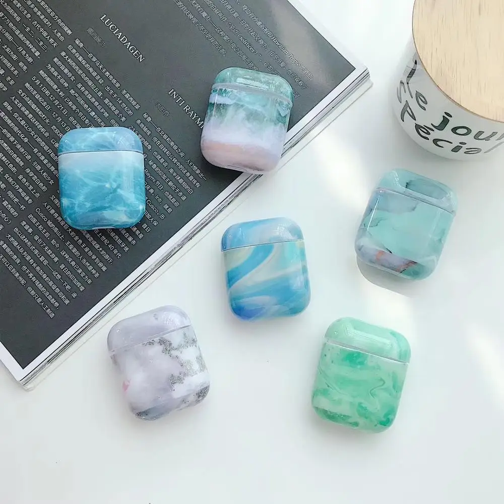 Роскошный Мраморный Жесткий ПК беспроводной чехол для зарядки наушников сумка