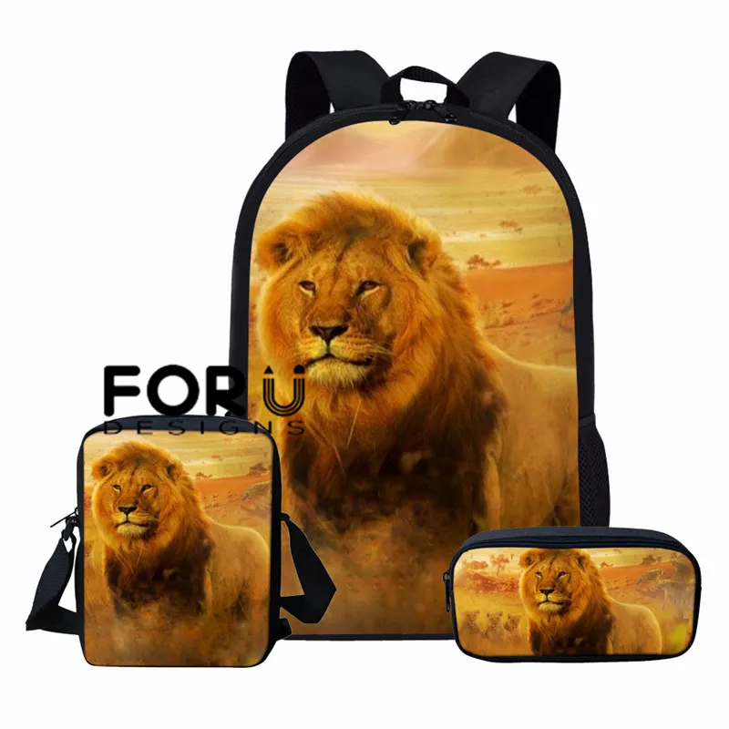 L5447CEK FORUDESIGNS/Школьный рюкзак с принтом «Король Лев» для мальчиков, повседневный мужской рюкзак для подростков, винтажная сумка с рисунком, 16 дюймов, Детская сумка - Цвет: L5447CEK