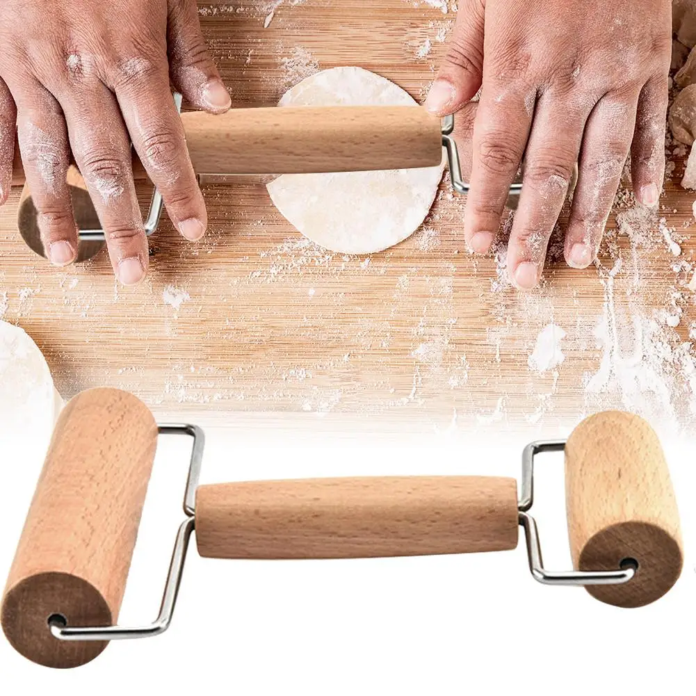

Beech With Stainless Steel Dough Roller Wooden Double-headed Smooth Stout Rolling Pin For Rolling Biscuits Pizza Cakes