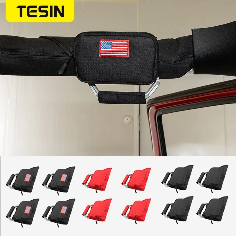 

TESIN Car Styling Roll Bar Top Grab Handle Grip Handles Storage Bag for Jeep Wrangler CJ TJ JK JL Metal Car Interior Accessories