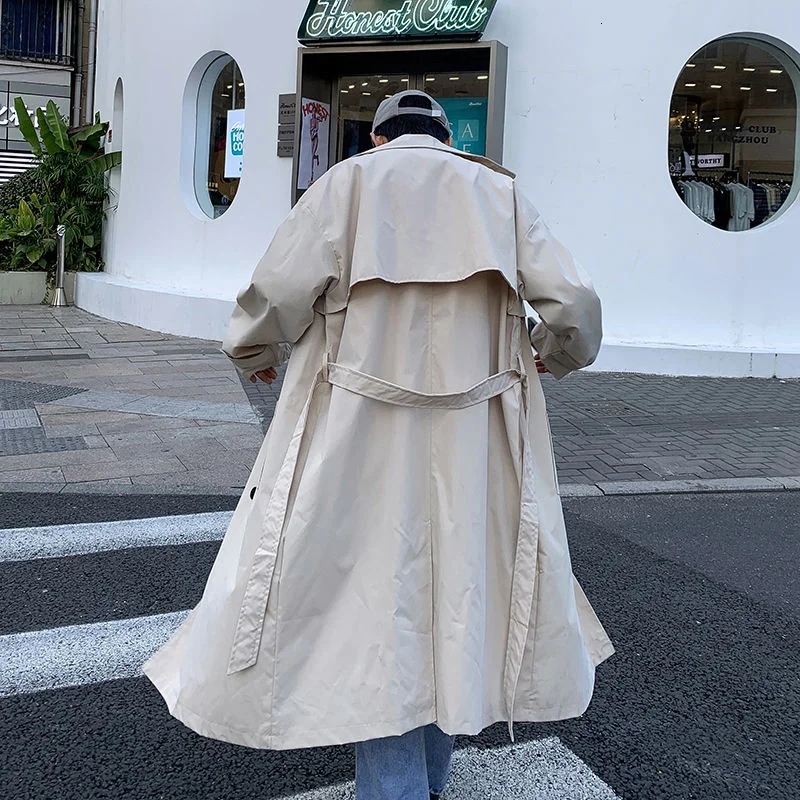 Men's Windbreaker Coat Medium Long Solid Color Double Breasted Knee Length Spring And Autumn Loose Casual Fashion Surprise Price | Мужская