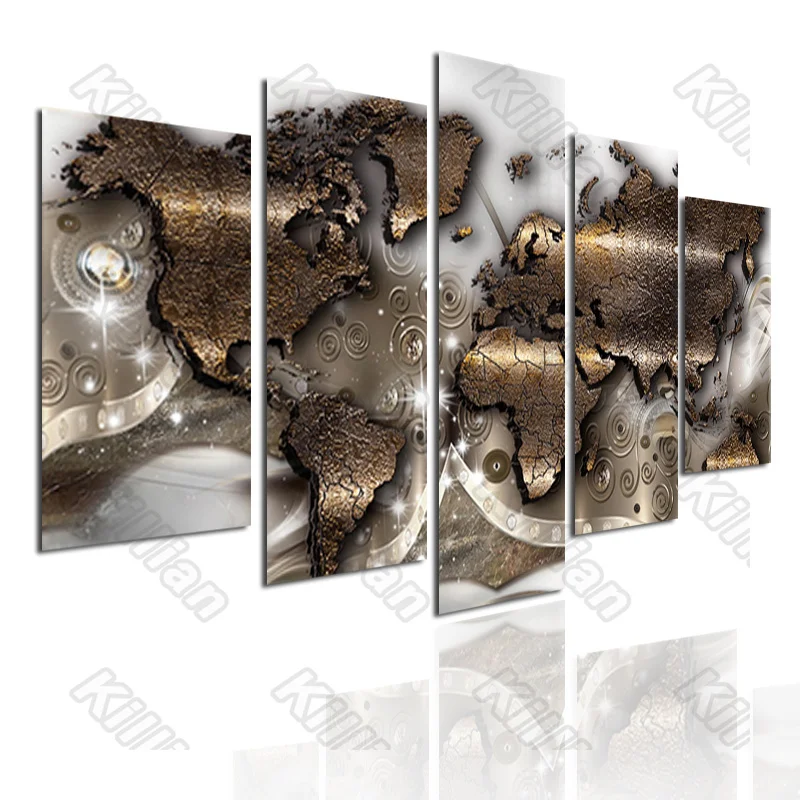 

Nostalgia Style Mural Canvas Paintings Modular Bed Home Decor Prints 5 Pieces Dark Gold Poster Living Room Wallpaper Fresco