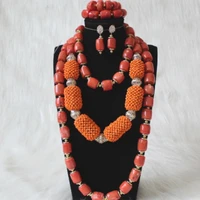 dudo big african jewelry set with beaded balls original coral beads jewelry nigerian wedding necklace set 3 layers women dubai set