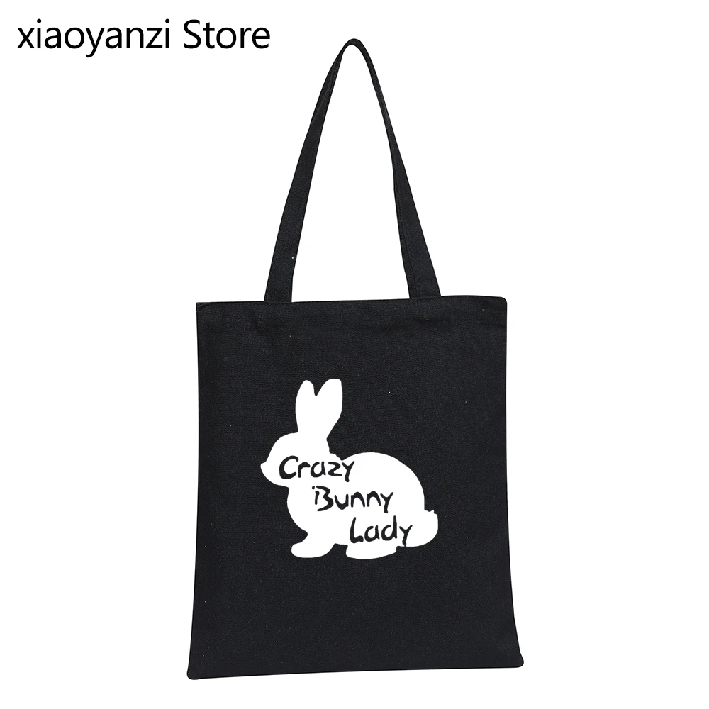 

Crazy Bunny Lady Shopper Bags for Pet Owner Rabbit Mom Eco Reusable Tote Shopping Bag Graphic Canvas Shoulder Bag Hipster Tumblr