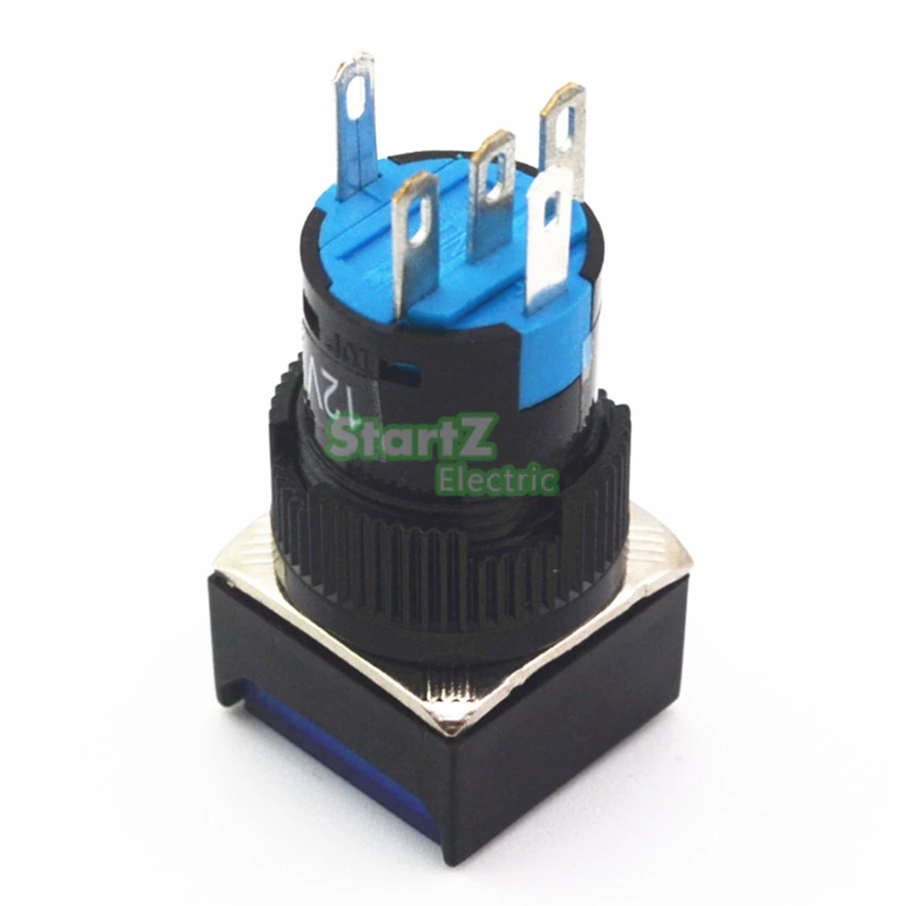 DC 12V 16 мм 5 контактный кнопочный выключатель Квадратный светодиодный светильник