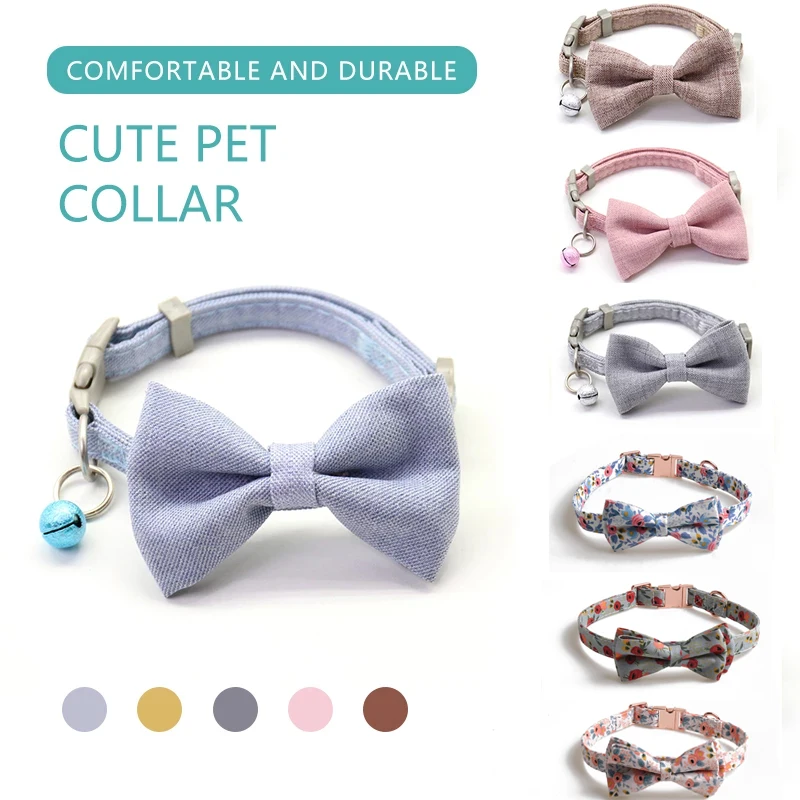 

Pet Dog Collar Adjustable Breathable Cute Bow Girl Necktie With Bells For Small Medium Dogs Cats Outdoor Pet Necklace Products