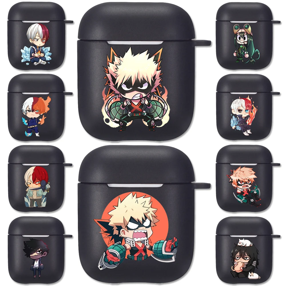 

Anime My Hero Academia Black Silicone Case for Apple Airpods 1 2 Cases Boku No Hero Bakugou Midoriya Soft Airpods Earphone Cover
