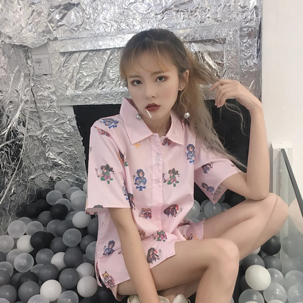 Сейлор Мун розовый короткий рукав рубашки Harajuku футболка женская одежда 2019