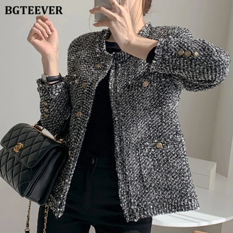 

BGTEEVER Autumn Winter Stylish Chic O-neck Pockets Full Sleeve Female Jacket 2020 Elegant Single-breasted Slim Women Blazer