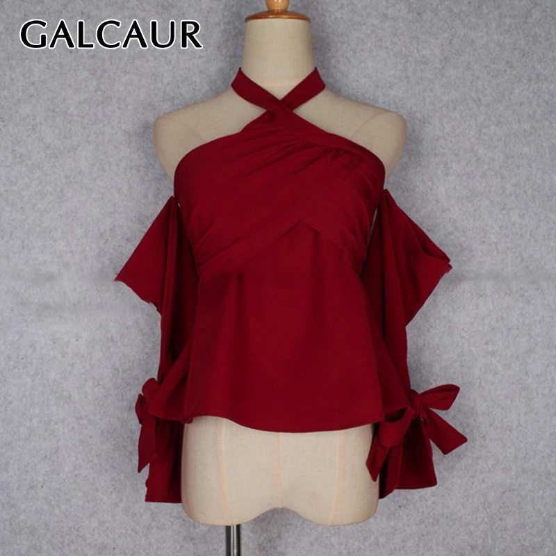 Женская блузка с открытыми плечами GALCAUR Корейская Сексуальная Блузка оборками и