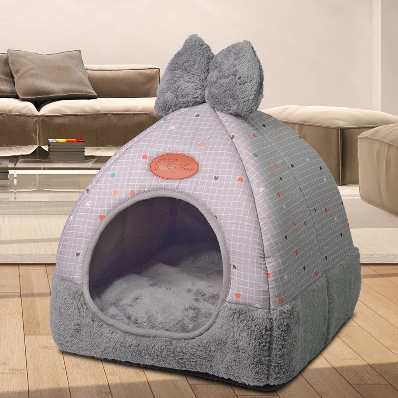 Двойная съемная кровать для кошек теплая Лежанка домашних питомцев зимняя