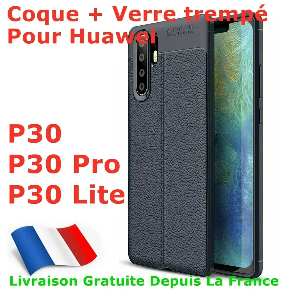 

For Huawei P30 Lite P30 Pro Coque Renforcé Ultra Mince Silicone + Verre trempé