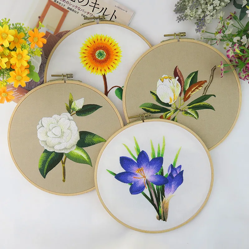 

Flower DIY Embroidery Kit starter Needlework cross stitch with Hoop hand embroidery for Beginner Artwork Painting Wedding Gift