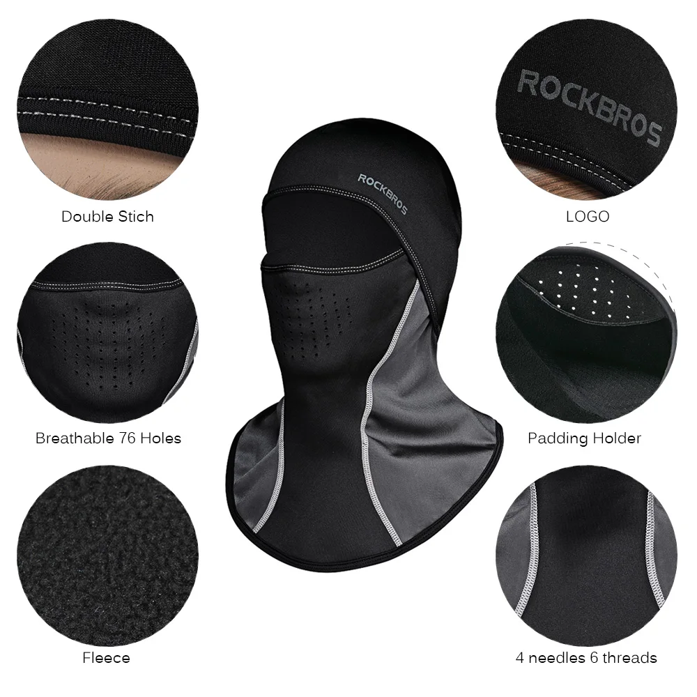ROCKBROS Winter Windproof Keep Warm Cycling Cap Fleece Thermal Ski Balaclava Bicycle Face Mask Hat Headwear Bike Caps | Спорт и