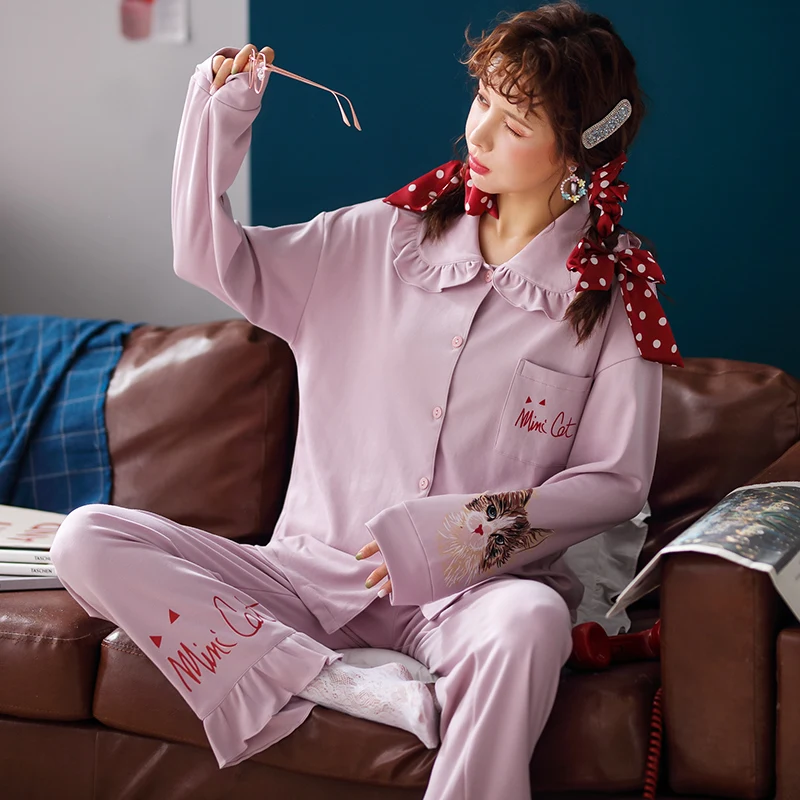Пижама женская пижамный комплект с длинным рукавом из 100% хлопка|womens pajamas set|pajama