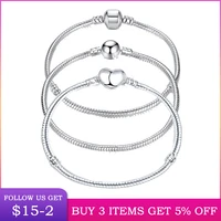 17 21cm silver color love snake chain bracelet fit original design beads charm diy bead bangles jewelry making fashion gift
