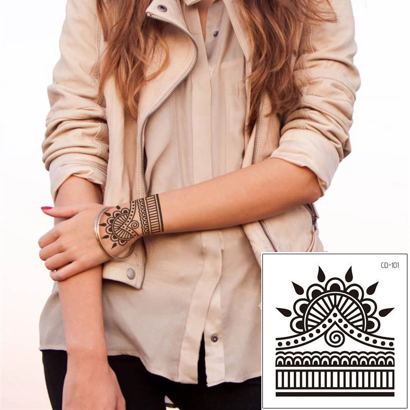 Поддельные черные индийские стиль Хна Цветок кружевные тату-наклейки на