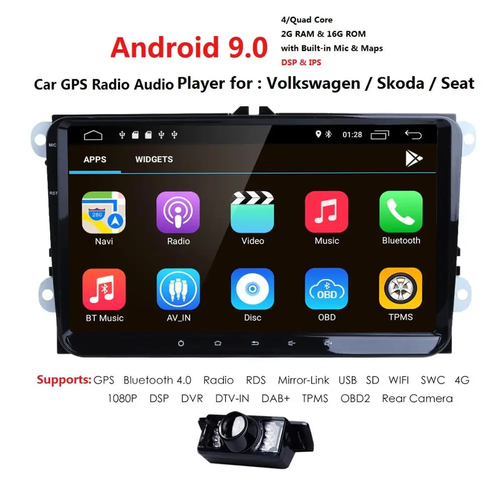 Android 9 0 9''DSP IPS автомобильный Радио GPS для Volkswagen Golf VW Polo Jetta B6 B7 Passat стерео WIFI RDS DVR