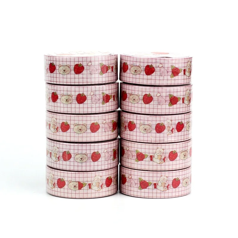 

NEW 10pcs/Lot Decorative Strawberry and Lovely Bear Washi Tapes for Planner Adhesive Masking Tape Cute Stationery