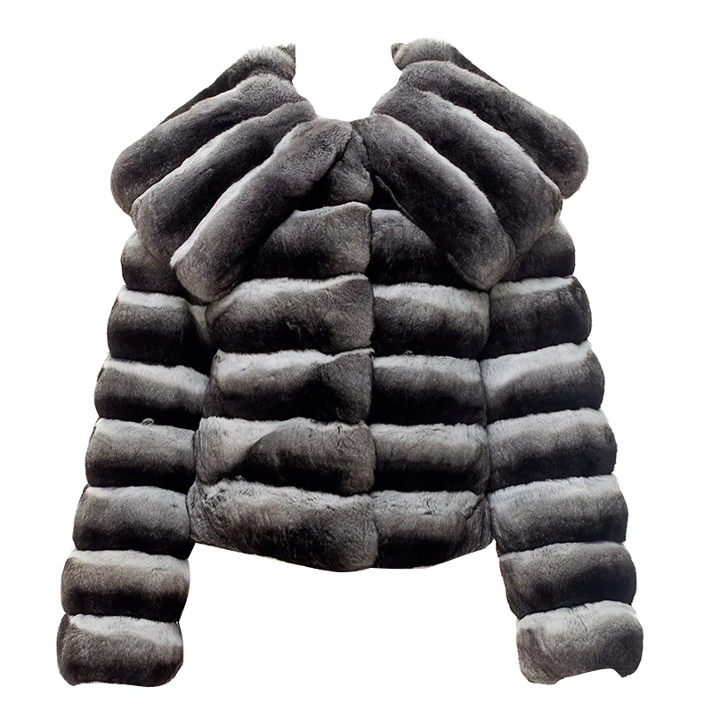 FURSARCAR 2021 New Winter Rex Rabbit Fur Women's Coat Slim Short Chinchilla Jackets With Hood For Female Rabbit Fur Outwear