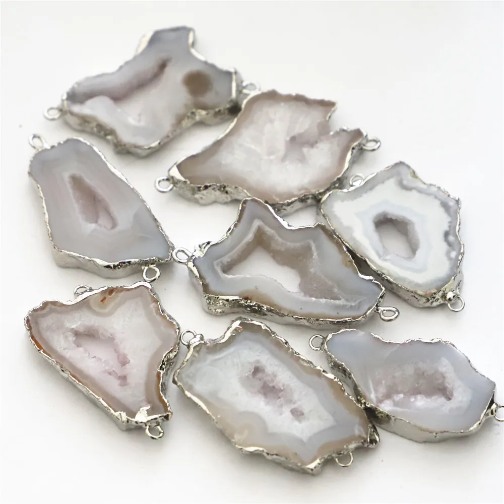 Нерегулярные природный серый Агаты позолоченный двухствольный с позолоченным