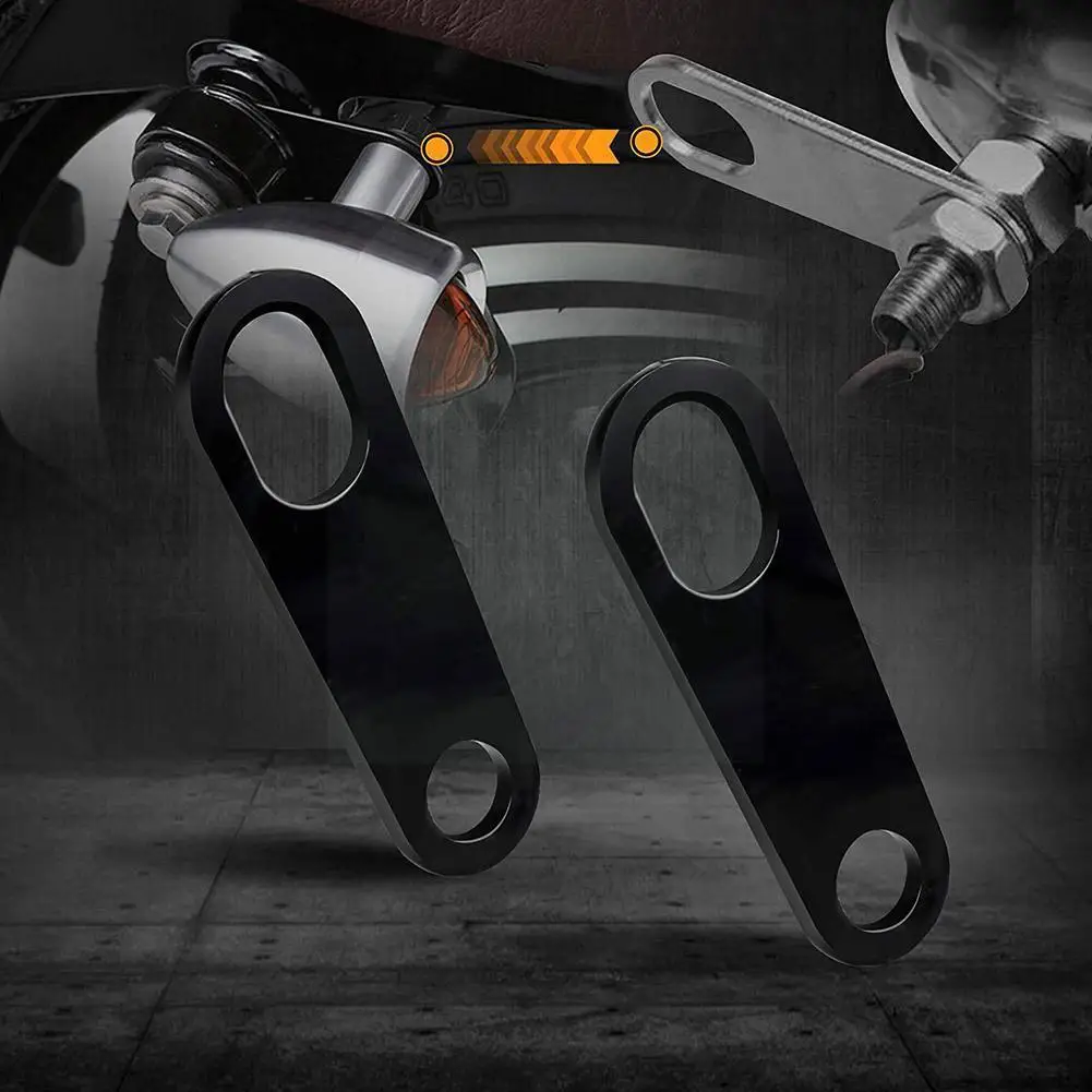 

2Pcs/set Motorcycle Accessories Turn Signal Light Mount Ear Clamps Chopper For Cafe Fork Bobber Racer Black Brackets P0U1