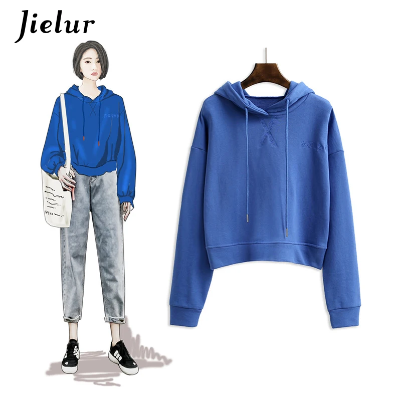 Jielur 6 однотонных цветов весенне-осенние толстовки с капюшоном для женщин