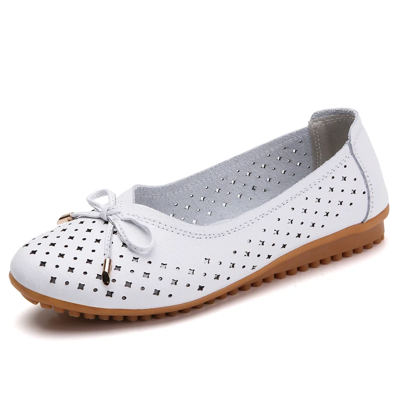 Туфли женские на плоской подошве кожаные дышащие без каблука повседневные