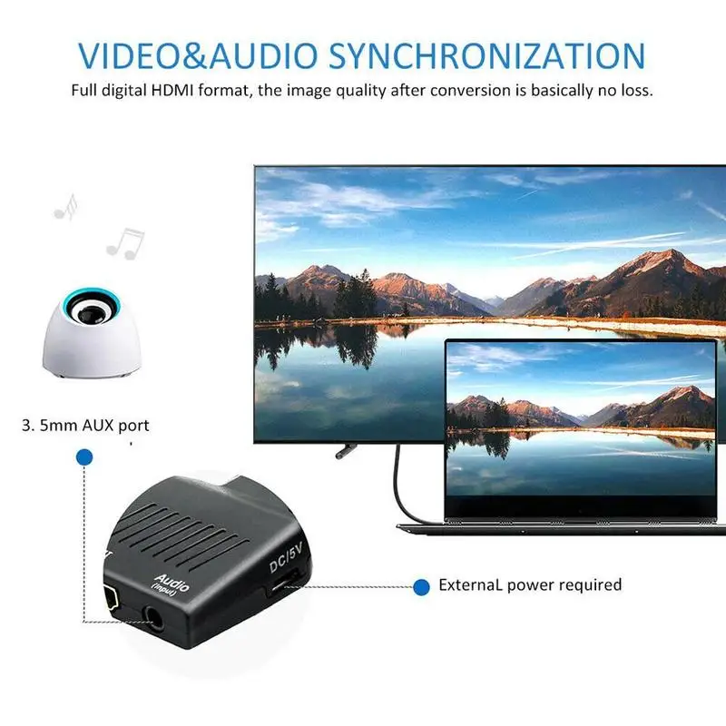 

VGA to HDMI-compatible Converter Audio Video Adapter Laptop AV TV Full 1080P HD For TV PC Projector Connector To W4O4