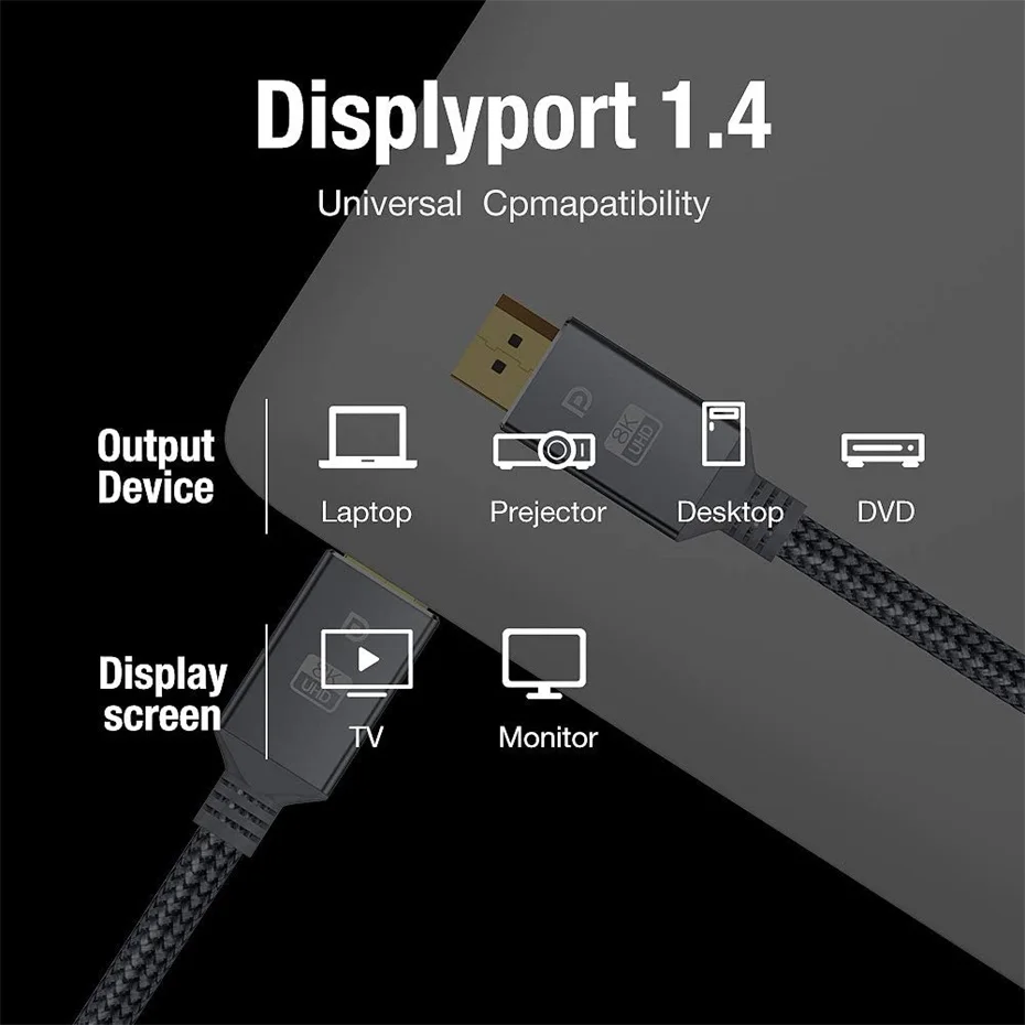 DisplayPort1.4 кабель 8K DP с нейлоновой оплеткой @ 60Hz 4K 144Hz DisplayPort to для ноутбука PC TV и т.