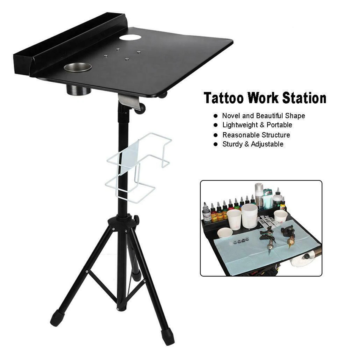 

Portable Tattoo Work Station Salon Beauty Trolley Cart Tattoo Service Equipment Spa Styling Holder Compact Stand Adjustable Desk