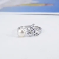 korean version of s925 silver freshwater pearl ring silver bracket open ring adjustable fashion temperament personality jewelry
