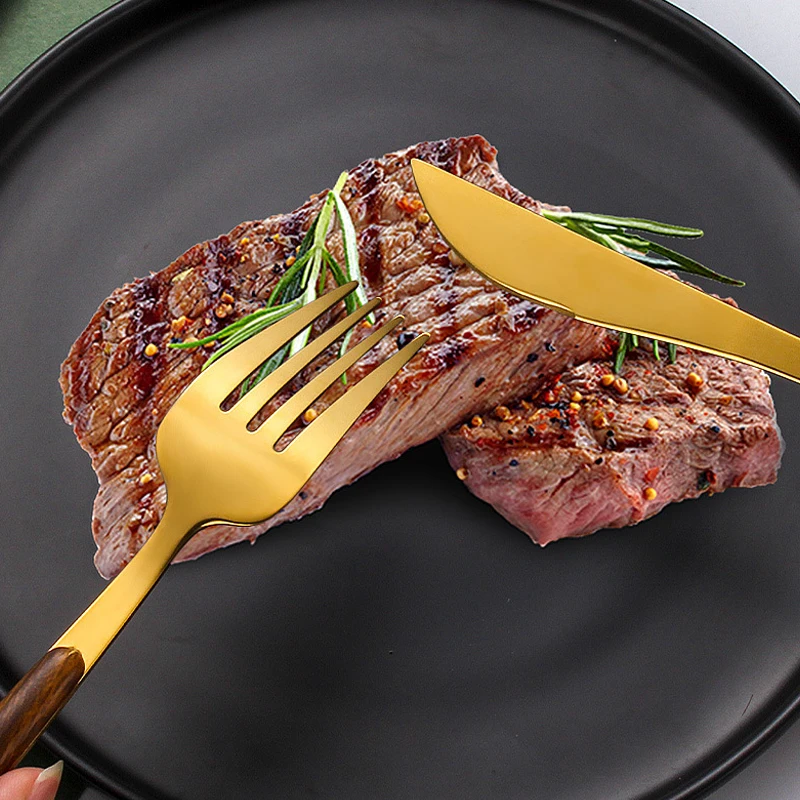 

Kitchen Utensils Sets Stainless Steel Dinnerware Sets Western Wood Grain Tableware Western Food Knife Fork Teaspoon Cutleries