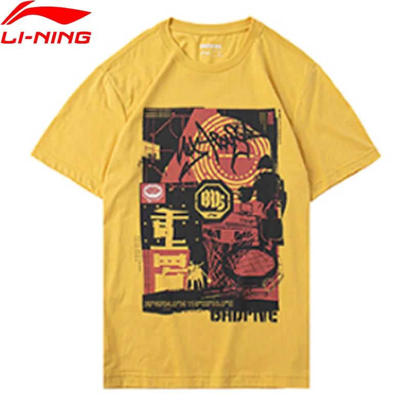 

Li-Ning Men BAD FIVE Basketball Jersey Breathable T-Shirts 100% Cotton Regular Fit LiNing Sports Tee Tops AHSQ141
