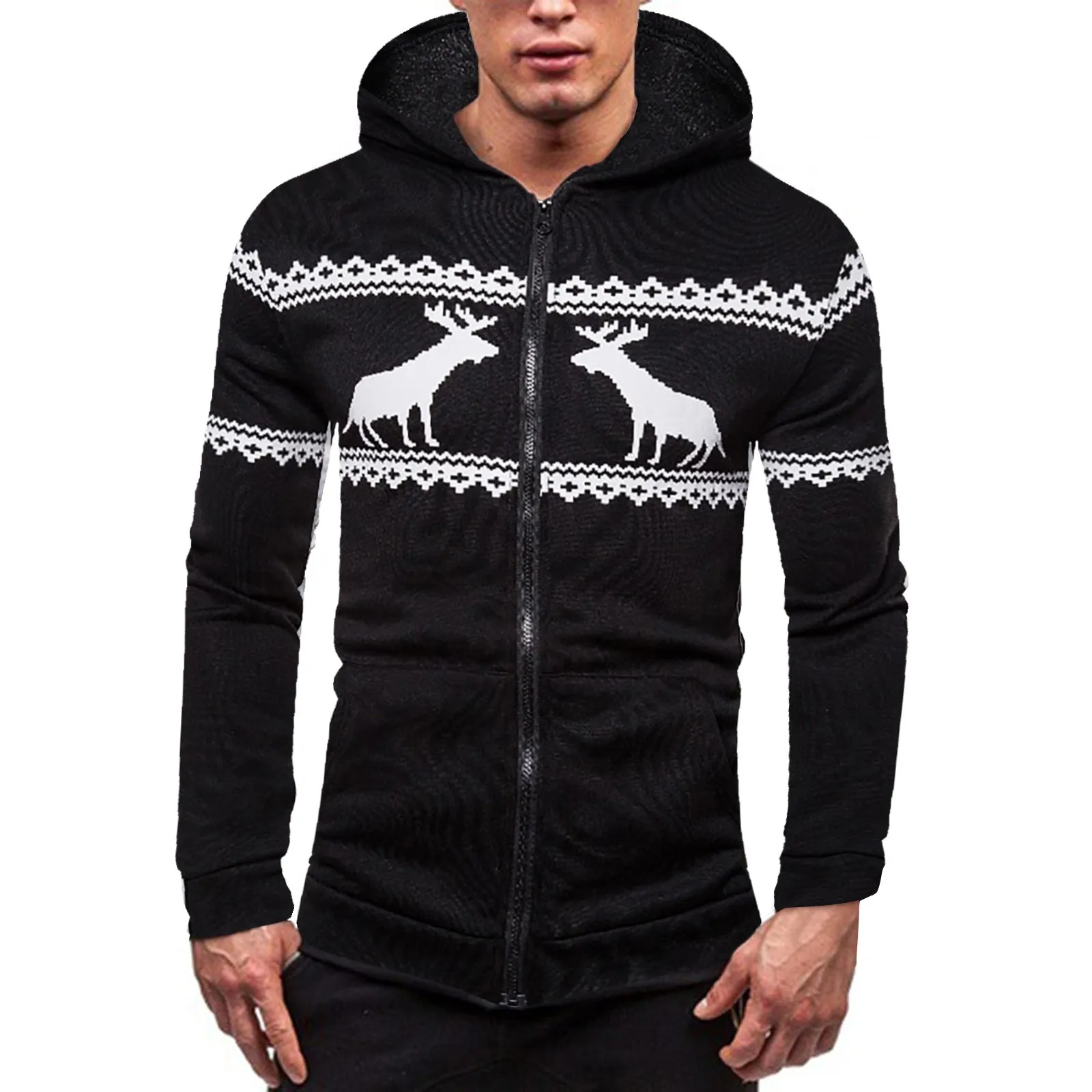 

2021 Men Fashion Jacket Coat Long-sleeved Autumn Winter Warm Casual Elk Print Long Sleeve Hooded Outcoat Sweater Jacket For Male