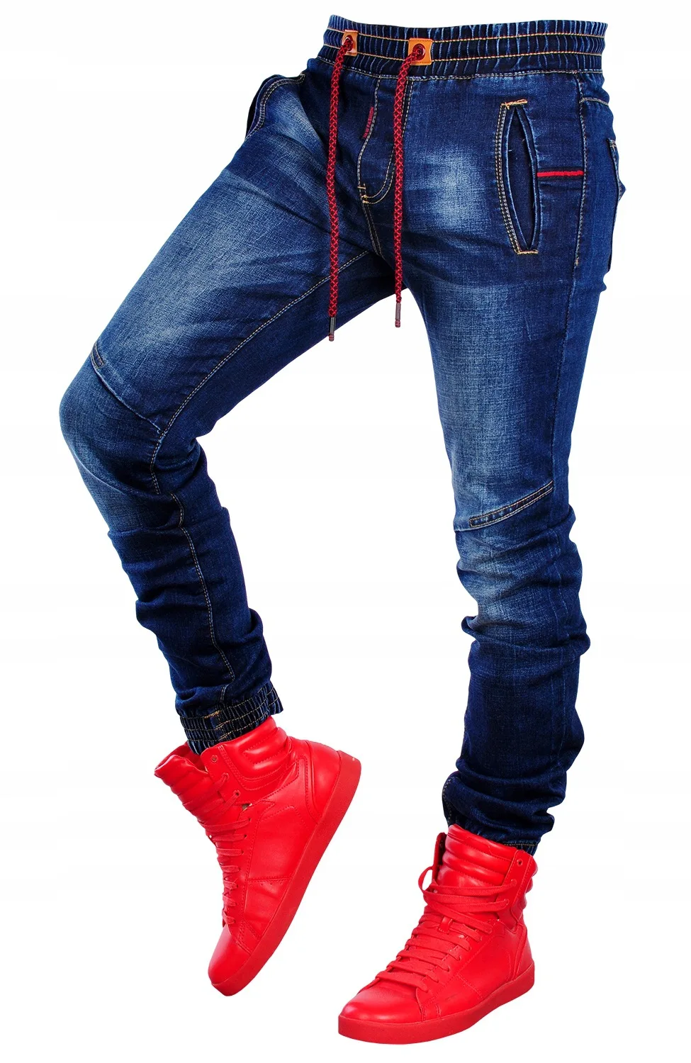 

Men's Pure Colors jeans Pants Moto Biker Jeans Slim Men Jogging Movement Jeans Skinny High Elastic Pencil Drawstring Long Pants