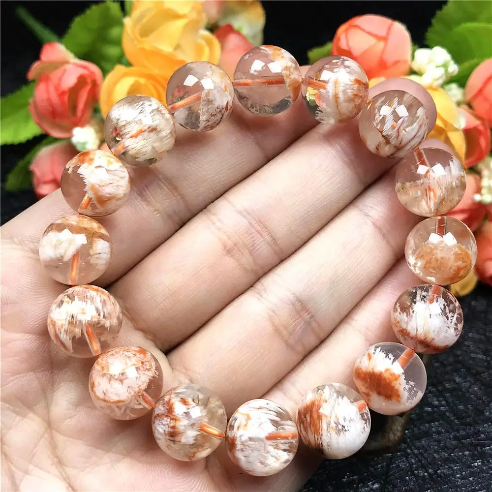 

12mm Natural Cherry Phantom Quartz Bracelet For Women Men Love Beauty Gift Crystal Round Beads Strands Gemstone Jewelry AAAAA