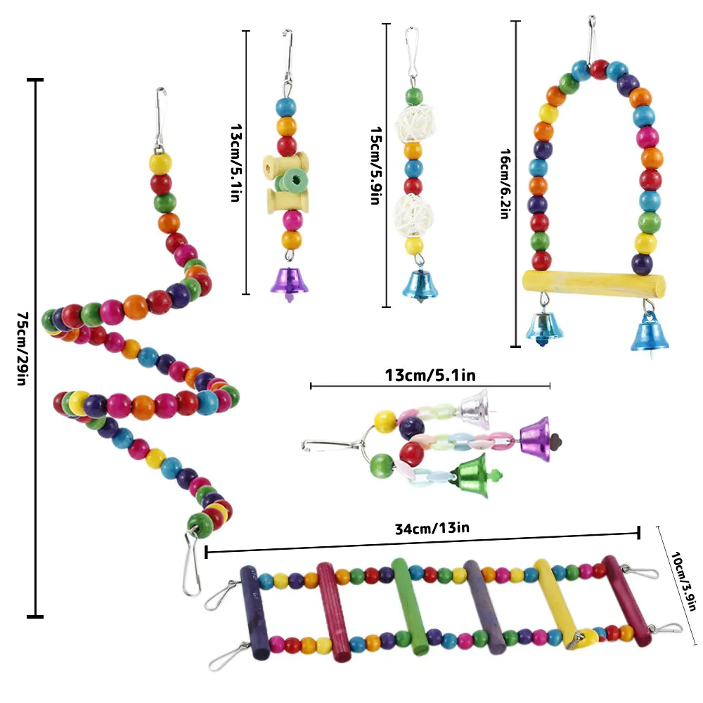 Игрушки для попугаев 6 шт. разноцветные качели клетка игрушки деревянные