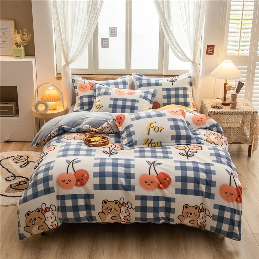 

Теплые зимние фланелевые 3/4 шт. Постельное белье молока бархатное Лоскутное Одеяло Пододеяльник Мультфильм утолщенный спортивный костюм з...