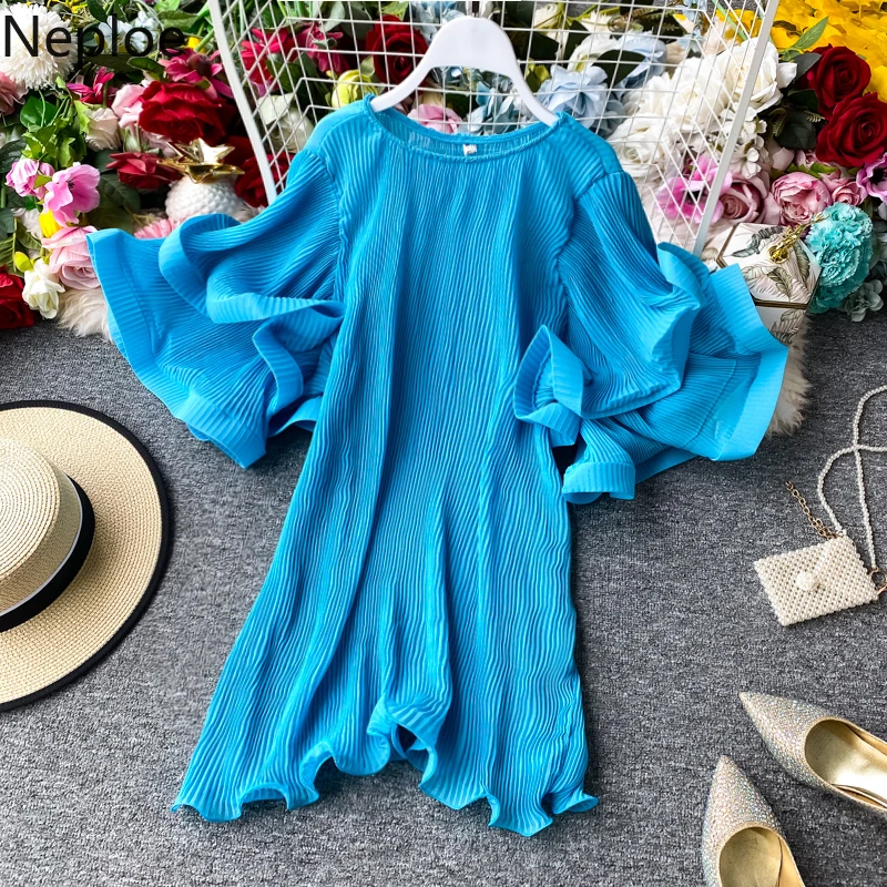 Женское шифоновое платье Neploe летнее пляжное с круглым вырезом рукавами