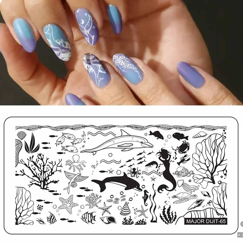Дельфина пластины для штамповки ногтей животных дерево цветочное изображение