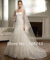 free shipping dress 2016 lace bridal wedding gown bride formal wedding dress w long organza bolero jacket