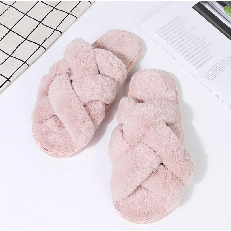 Сланцы женские домашние из искусственного меха теплые мягкие плюшевые шлепанцы