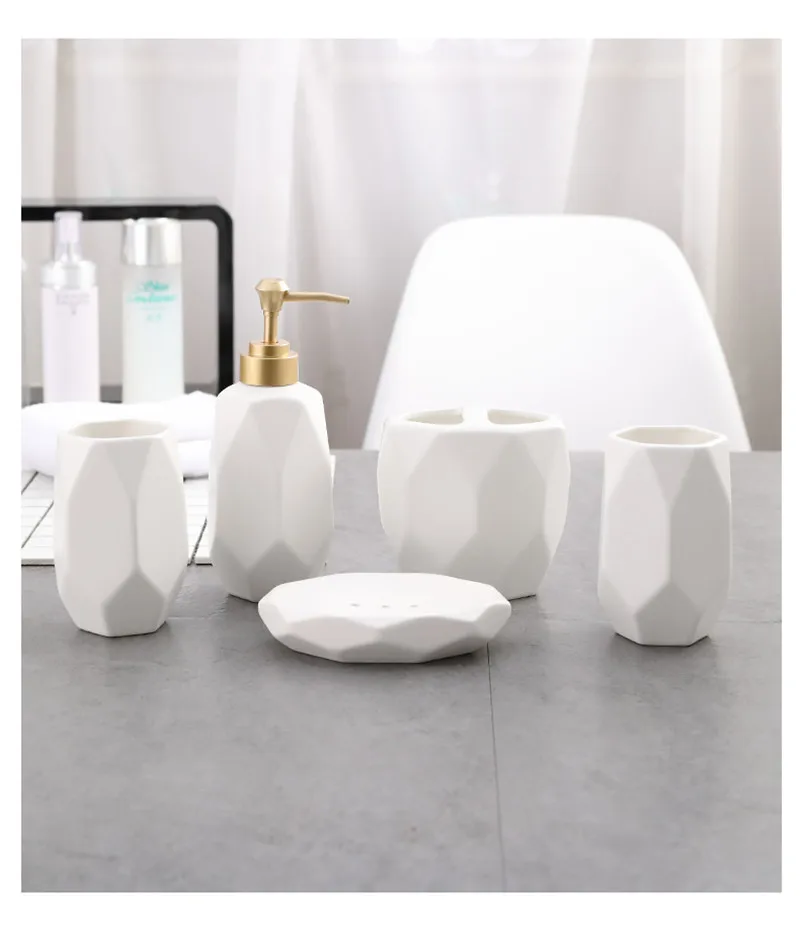 Сплошной цвет керамические аксессуары для ванной комнаты наборы 5 шт. ванная