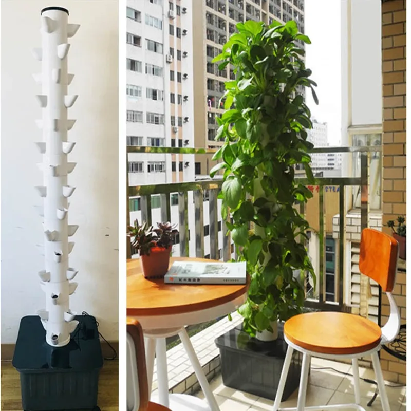 Torre hidrop&oacute;nica Vertical para jard&iacute;n interior, 15 capas, 45 plantas, con bomba y tanque de agua m&oacute;vil-2